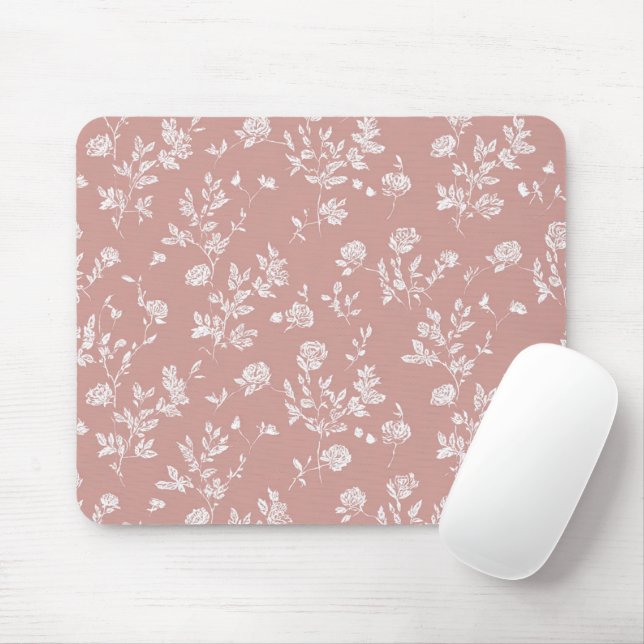 Chic Rose Pink White Flowers Mouse Pad (With Mouse)