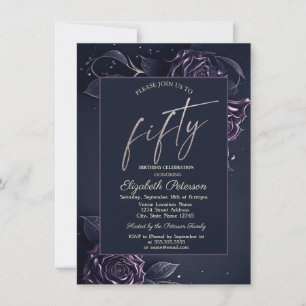 Chic Roses Dark Gothic 50th Birthday Invitation