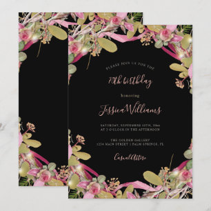 Chic Roses & Foliage Floral 70th Birthday Invitation