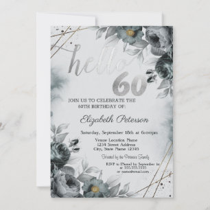 Chic Roses Grey 60th Birthday Invitation