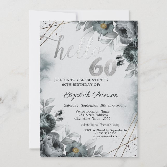Chic Roses Grey 60th Birthday Invitation (Front)