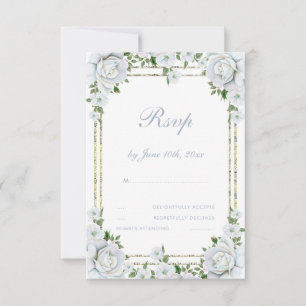 Chic Roses & Silver Border Floral Wedding RSVP Card