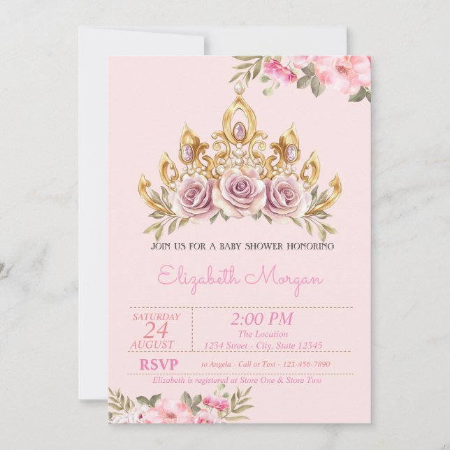 Chic Roses Tiara Floral Baby Shower  Invitation (Front)