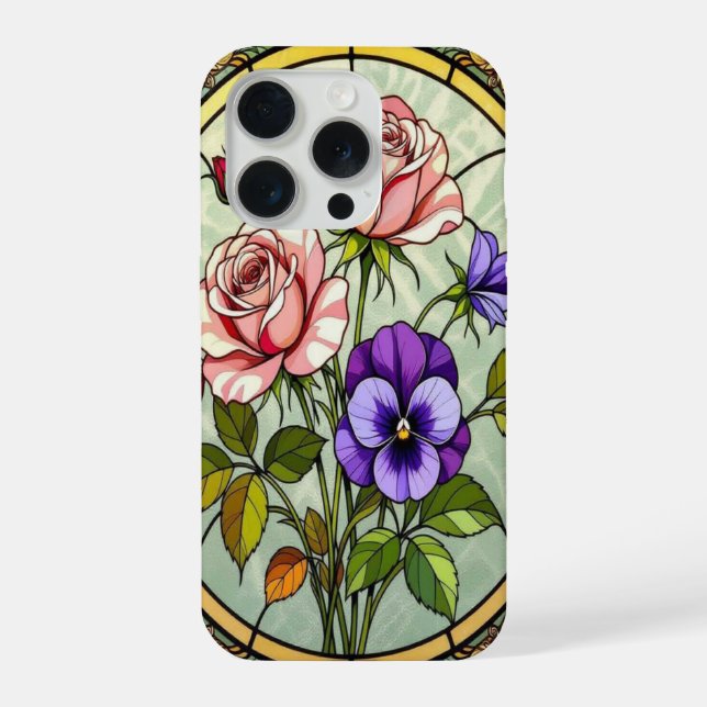 Chic roses wild violets stained Glass iPhone Case (Back)