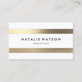 Chic Rough FAUX Gold Stripes White Modern Business Card