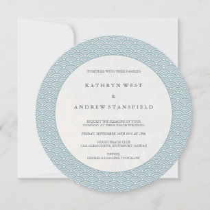 Chic Round Blue Waves Pattern Wedding Invitation