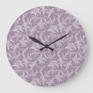 Chic Round Wall Clock: Lilies-of-the-Valley, Mauve Large Clock