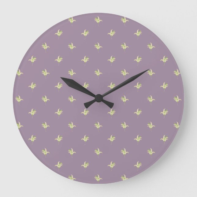 Chic Round Wall Clock: Lilies of the Valley, Mauve Large Clock (Front)
