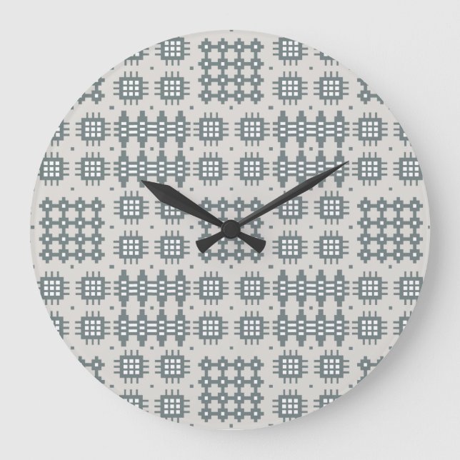 Chic Round Wall Clock Welsh Tapestry Pattern, Grey (Front)