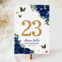 Chic Royal Blue Floral Gold Quinceañera Sweet 16