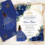 Chic Royal Blue Flowers Brown Princess Quinceañera Invitation<br><div class="desc">Personalise this pretty royal blue floral Quinceañera / Sweet 16 birthday invitation easily and quickly. Simply click the customise it further button to edit the texts, change fonts and fonts colours. Featuring a girl dressed in a beautiful royal blue dress, chic royal blue flowers and butterflies. Matching items available in...</div>