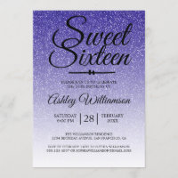 Chic Royal Blue Glitter Ombre Sweet 16 Birthday