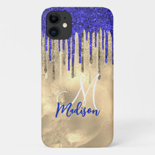 Chic royal blue gold glitter drips monogram Case-Mate iPhone case