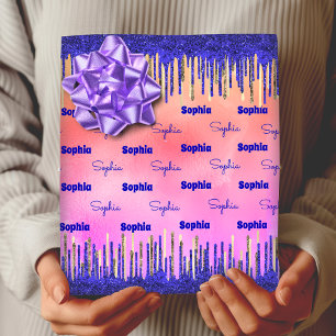 Chic royal blue gold glitter drips  wrapping paper sheet