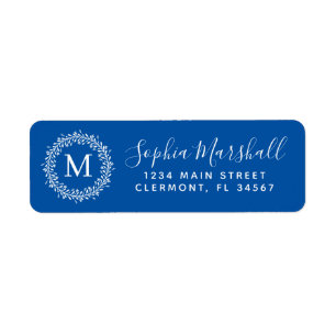 Chic Royal Blue Monogram Return Address Label