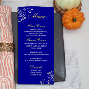Chic  Royal Blue Silver Swirl Wedding Menu