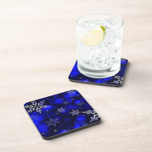 Chic Royal Blue Snowflake Motif Coaster