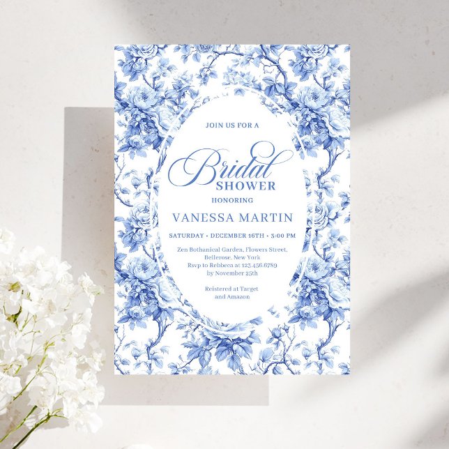 Chic Royal Blue Toile de Jouy Bridal Shower Invite (Chic Royal Blue Toile de Jouy Bridal Shower Invite)