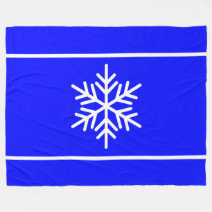 Chic Royal Blue White Snowflake Horizontal Stripes Fleece Blanket
