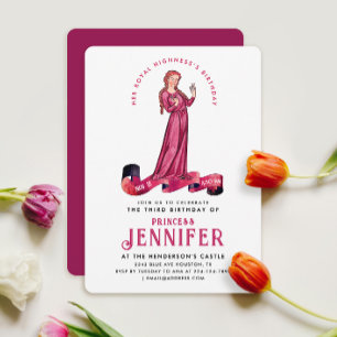 Chic Royal Pink Mediaeval Princess Fairytale Bday Invitation