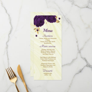 chic royal purple gold floral wedding menu
