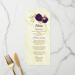 chic royal purple gold floral wedding menu