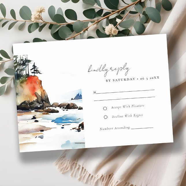 Chic Ruby Beach Olympic National Park Wedding RSVP Card (Creator Uploaded)