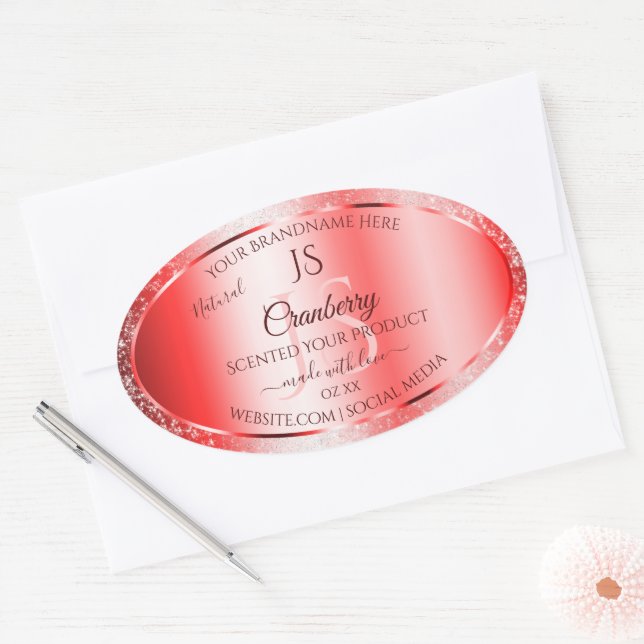 Chic Ruby Red Soft Glitter Product Labels Monogram (Envelope)