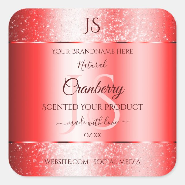 Chic Ruby Red Soft Glitter Product Labels Monogram (Front)