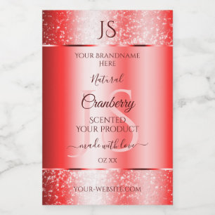 Chic Ruby Red Soft Glitter Product Labels Monogram
