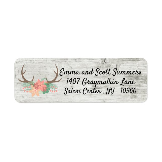 Chic Rustic Antler Flower Wood  Address (Front)