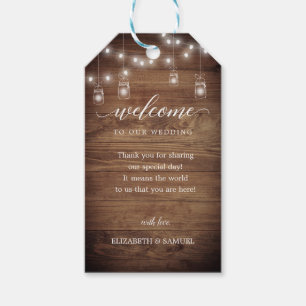 Chic Rustic Barn Wood Wedding Calligraphy Welcome Gift Tags