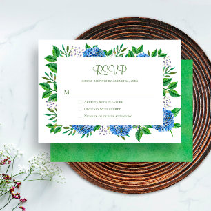 Chic Rustic Blue Hydrangeas Watercolor RSVP Card