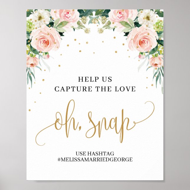 Chic Rustic blush pink floral gold oh, snap sign (Front)