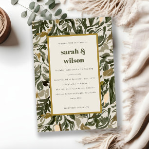 Chic Rustic Boho Retro Green Botanical Wedding Invitation