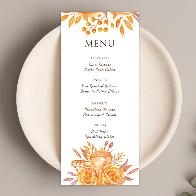 Chic Rustic Burnt Orange Floral Terracotta Wedding Menu (Creator Uploaded)