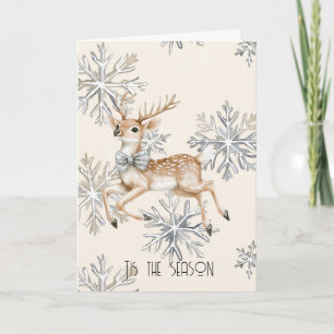 Chic Rustic Christmas Cream Deer Snowflakes Card