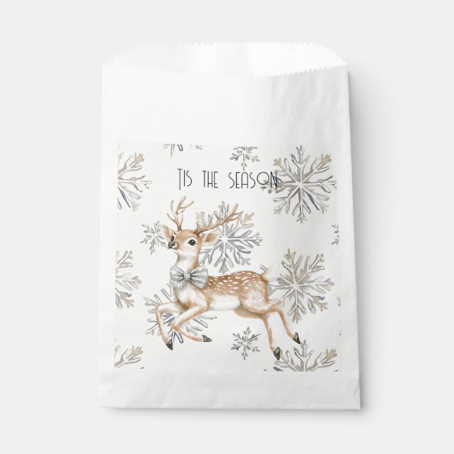 Chic Rustic Christmas Cream Deer Snowflakes Favour Bags (Front)