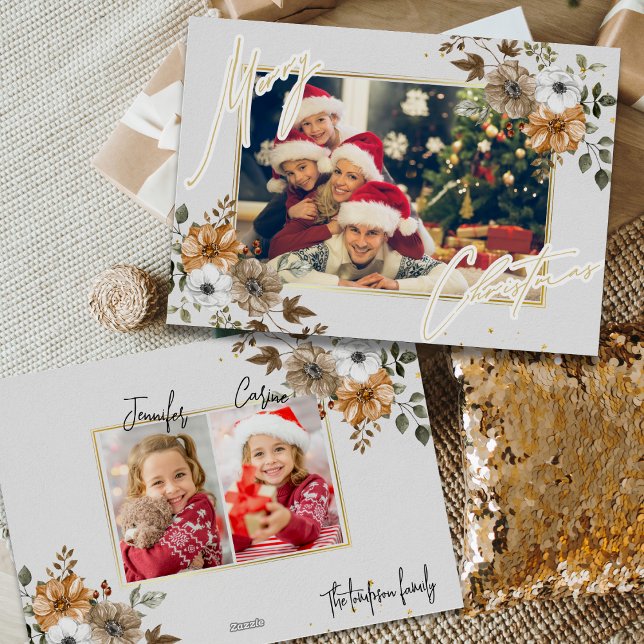 Chic Rustic Christmas Family 3 Photos Holiday Card (Creator Uploaded)