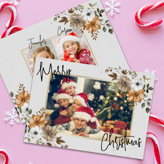Chic Rustic Christmas Family 3 Photos Holiday Card (Creator Uploaded)