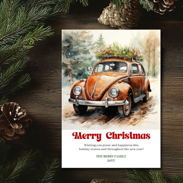 Chic rustic Christmas scene red car card style (Chic rustic Christmas scene red car card style)