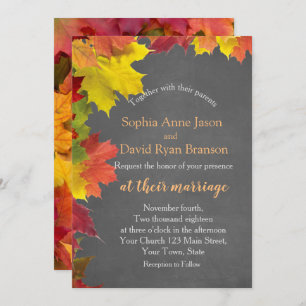 Chic Rustic Fall Leaves Chalkboard Wedding Invitation