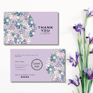 Chic rustic floral purple logo order thank you business card