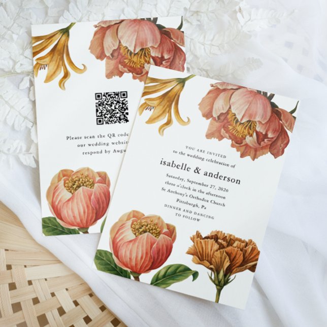 Chic Rustic Floral QR Code Rsvp Wedding Invitation (Creator Uploaded)