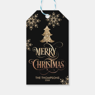 Chic Rustic Glitter Christmas Tree Merry Christmas Gift Tags