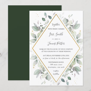 Chic Rustic Greenery Gold Green Foliage Wedding I Invitation