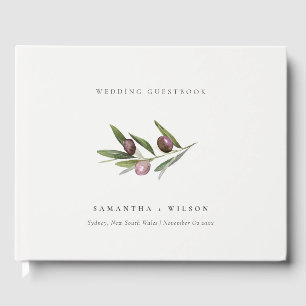 Chic Rustic Minimal Olive Branch Foliage Wedding Guest Book