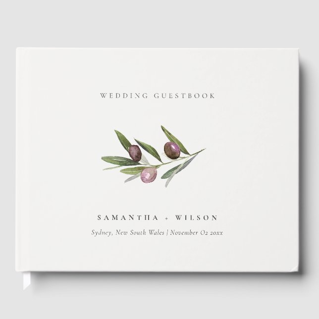 Chic Rustic Minimal Olive Branch Foliage Wedding Guest Book (Front)