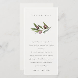 Chic Rustic Minimal Olive Branch Foliage Wedding Thank You Card