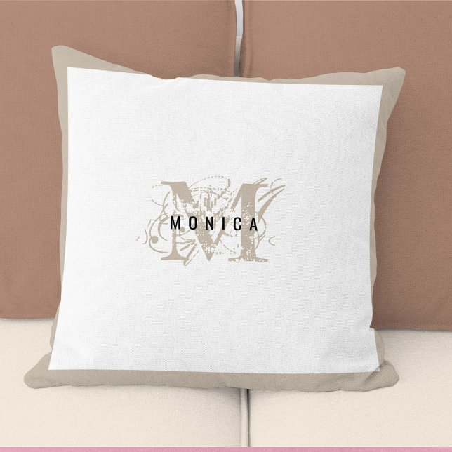Chic Rustic Modern Beige Monogram  Cushion (Chic Rustic Modern Beige Monogram Throw Pillow)